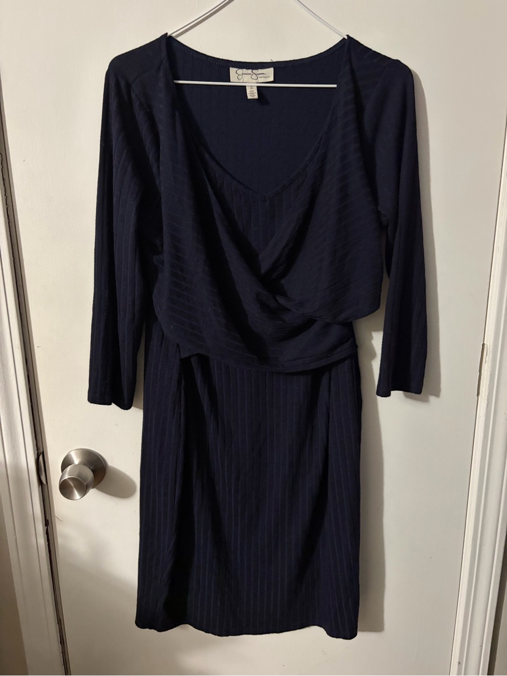 Jessica Simpson Maternity Small Navy Ribbed Wrap Dress Long Sleeves Tote2